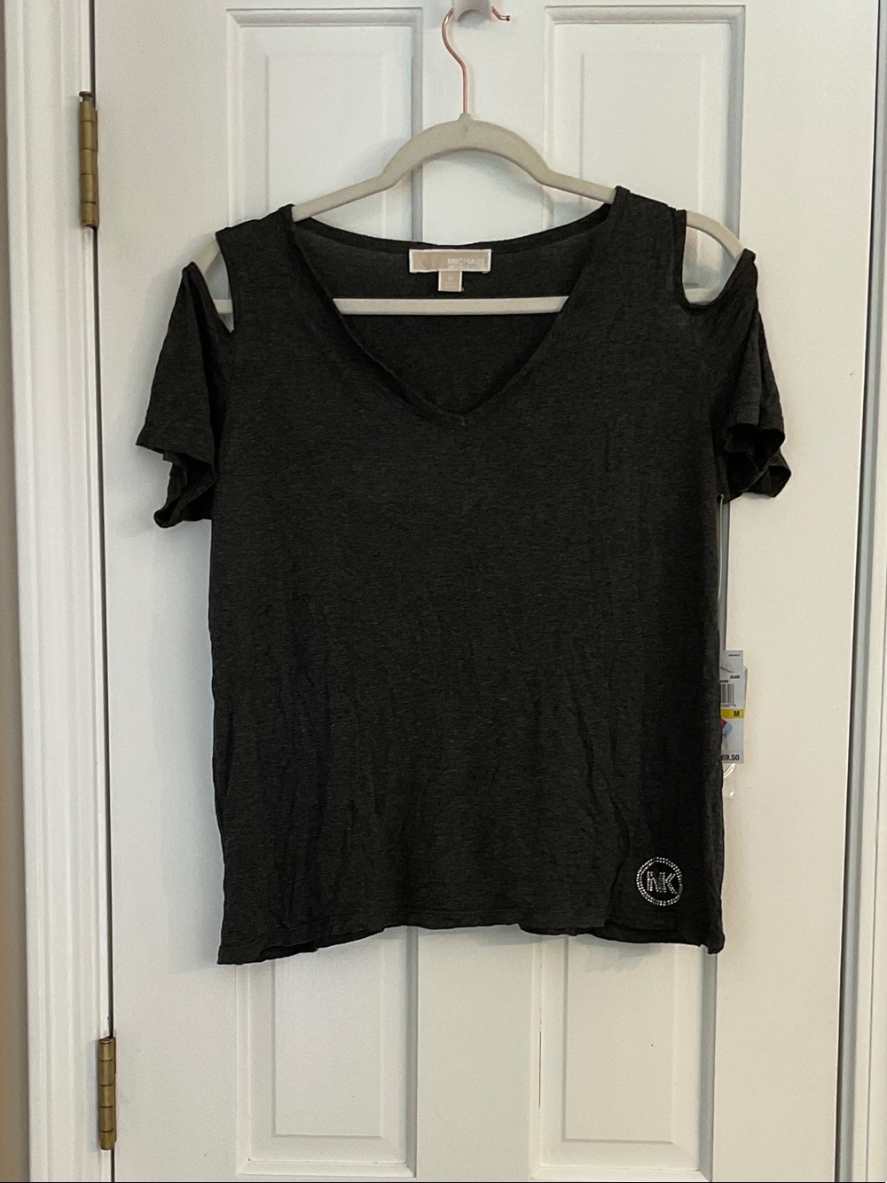 Michael Kors Charcoal Cold-Shoulder V-Neck Tee
